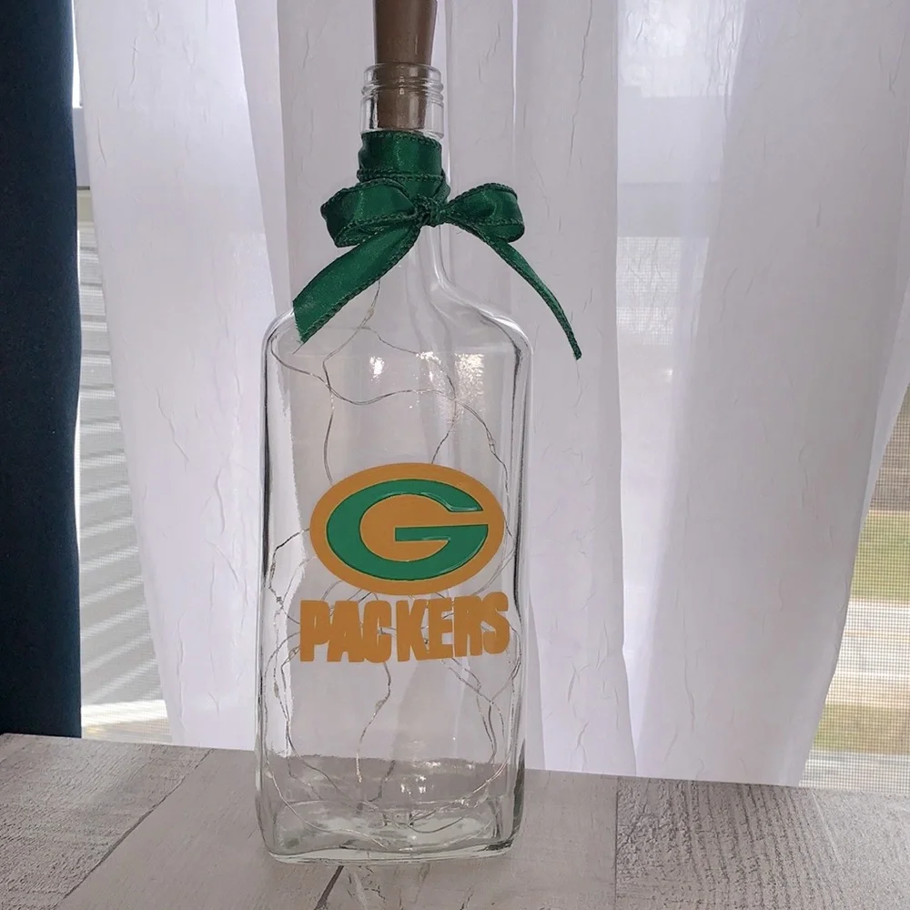 Hand Crafted, up-cycled Green Bay Packers Spirit Bottle Lantern
